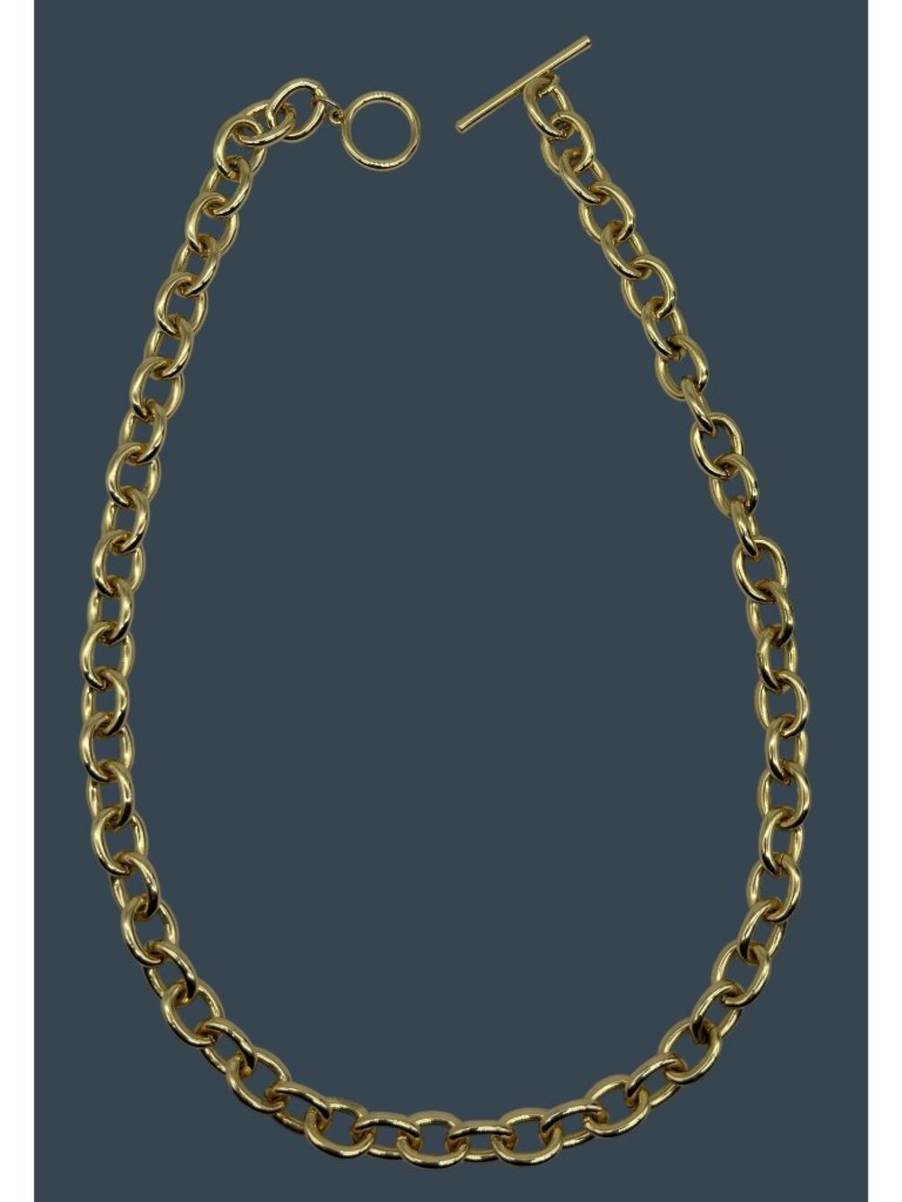 Chunky Links Chain Necklace Gold Tone Metal Toggle Bar Clasp Possibly Gold Plate - Picture 8 of 13